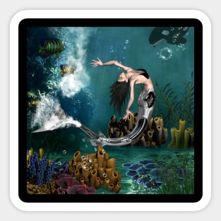 Wonderful steampunk mermaid in the deep ocean Sticker